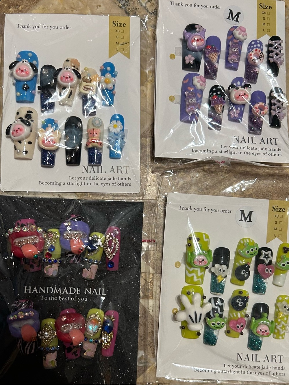 Kids 3D Cartoon Press-On Nail Set - Multicolor water nails